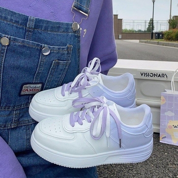 Спортно-ежедневни дамски обувки с PU горно покритие, гумена подметка, нисък профил, връзки, дишаща мрежеста подплата