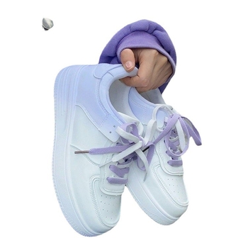 Спортно-ежедневни дамски обувки с PU горно покритие, гумена подметка, нисък профил, връзки, дишаща мрежеста подплата