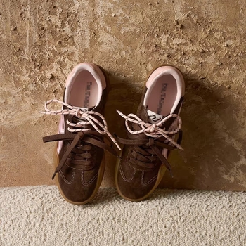 Sievietes ādas sporta apavi ar biezu zoliem, korejiešu izšuvums, augšdaļa no ādas, priekšējais šņorēšanas aizvērums, gumijas zole (Pavasaris 2025)