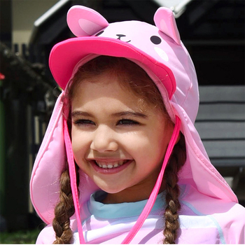 Pălărie de plajă pentru copii cu imprimeu desen animat – protecție solară, acoperire a gâtului, rezistență la vânt, poliester