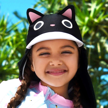 Pălărie de plajă pentru copii cu imprimeu desen animat – protecție solară, acoperire a gâtului, rezistență la vânt, poliester