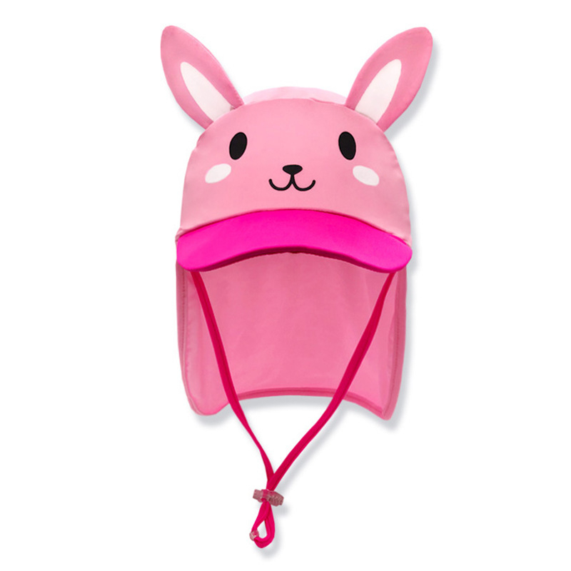 Pălărie de plajă pentru copii cu imprimeu desen animat – protecție solară, acoperire a gâtului, rezistență la vânt, poliester