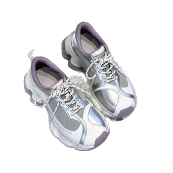 Γυναικεία παπούτσια τύπου dad shoes με επάνω μέρος από γνήσιο δέρμα, εσωτερικό από δίχτυ, ανύψωση ύψους 6-8 cm, διαπνοή, ελαφριά, μπροστινό ιμάντα κλείσιμο