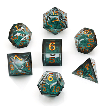 Епоксидна смола, комплект многостенни зарчета (7 броя) за D&D и настолни RPG игри, опции за персонализация