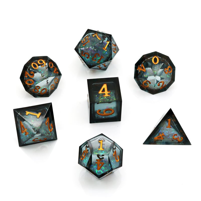 Епоксидна смола, комплект многостенни зарчета (7 броя) за D&D и настолни RPG игри, опции за персонализация