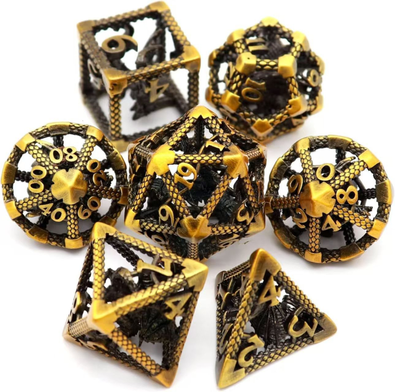 Месингови 20-стенни кухи драконови зарове, дизайн с правоъгълен ъгъл, кутия с 100 броя за D&D и настолни игри