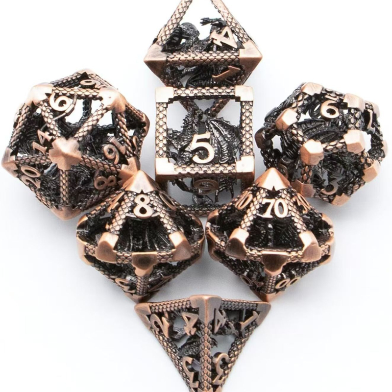 Месингови 20-стенни кухи драконови зарове, дизайн с правоъгълен ъгъл, кутия с 100 броя за D&D и настолни игри
