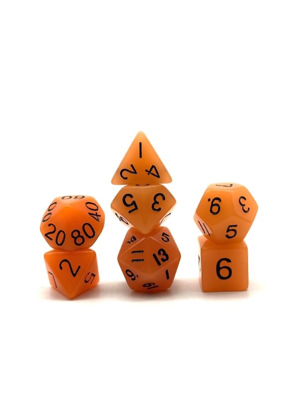 Dungeons & Dragons комплект зарове, 7 части, акрилни, многостранни, светещи в тъмното, закръглени ъгли