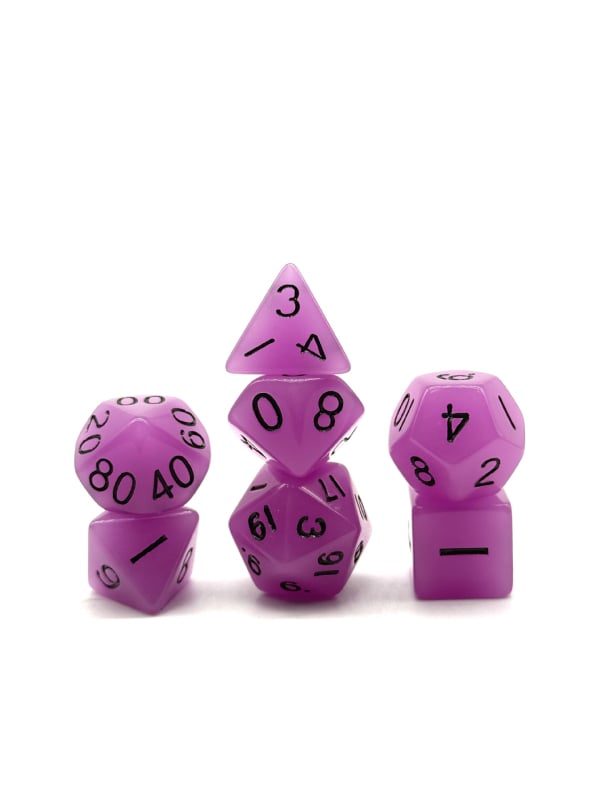 Dungeons & Dragons комплект зарове, 7 части, акрилни, многостранни, светещи в тъмното, закръглени ъгли
