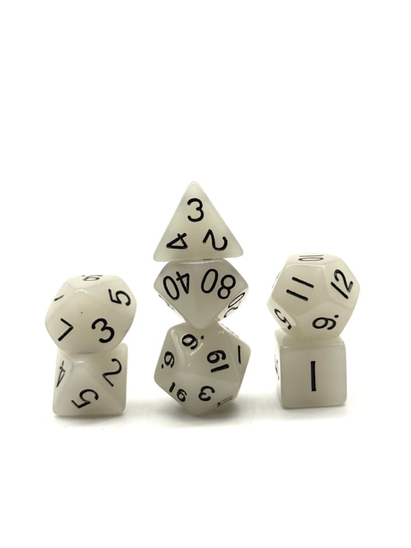 Dungeons & Dragons комплект зарове, 7 части, акрилни, многостранни, светещи в тъмното, закръглени ъгли