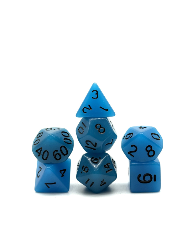 Dungeons & Dragons комплект зарове, 7 части, акрилни, многостранни, светещи в тъмното, закръглени ъгли