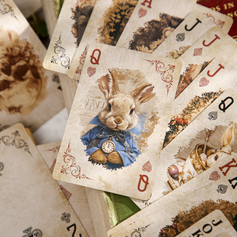 Карти за покер Mr. Paper – синя основа, ретро серия Алис, образователна игра с животни и пъзели, цветна кутия, за 14+