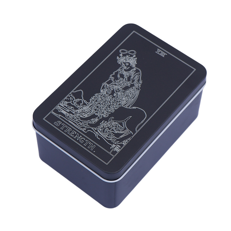 Кутия за съхранение на карти за настолни игри, изработена от желязо; подходяща за карти за настолни игри и таро; възрастови групи 7–14, 15–35, 36–60 и 61+