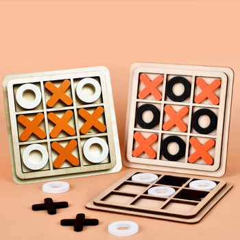 Дървена настолна игра Tic-Tac-Toe с девет квадрата, образователна интерактивна играчка за деца 4–6 години, мултифункционална мозъчна тренировка