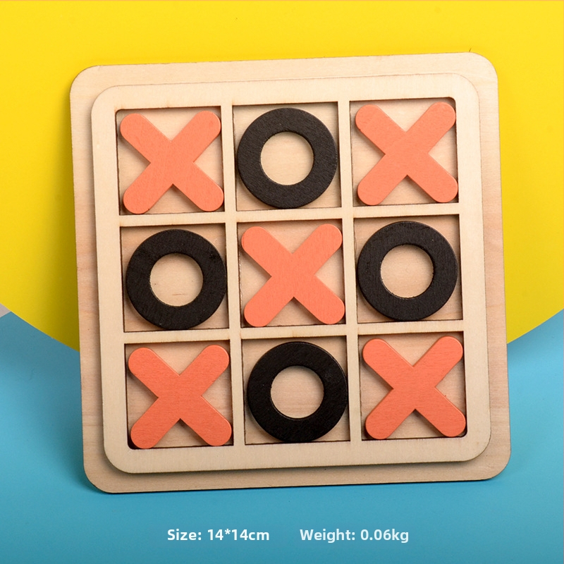 Дървена настолна игра Tic-Tac-Toe с девет квадрата, образователна интерактивна играчка за деца 4–6 години, мултифункционална мозъчна тренировка