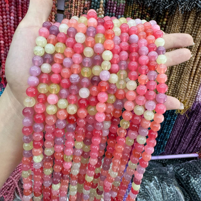 Perle rotunde din piatră naturală – model geometric, stil luxos, mărgele semi-finite pentru bijuterii DIY