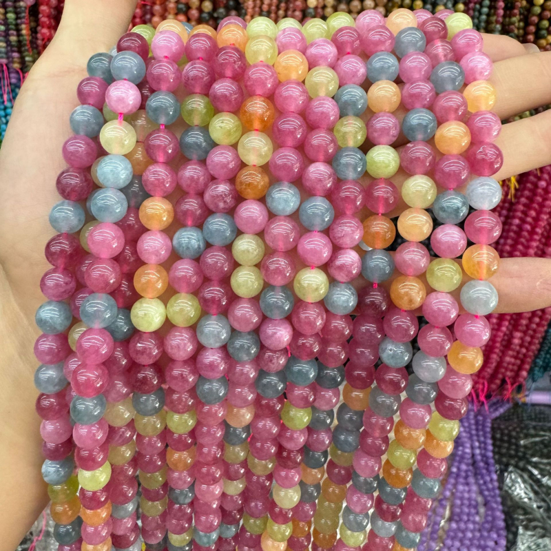 Perle rotunde din piatră naturală – model geometric, stil luxos, mărgele semi-finite pentru bijuterii DIY