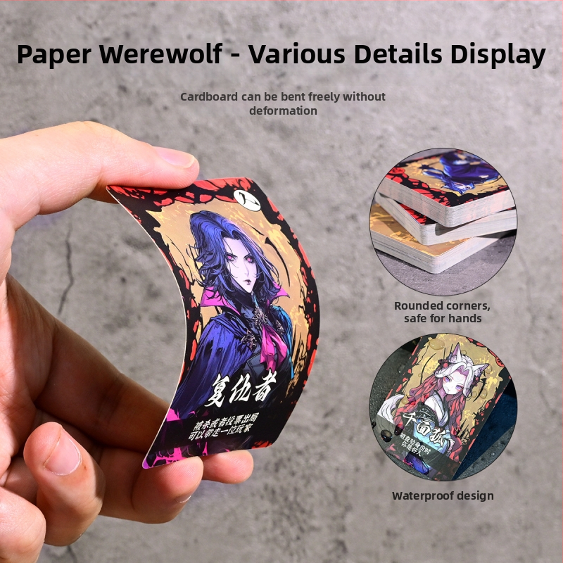 Werewolf Card Game Set - Popierinės kortos staliniam žaidimui, Spalvota pakuotė, Dovanų dėžutė su antspaudais, amžiaus grupė 15–35