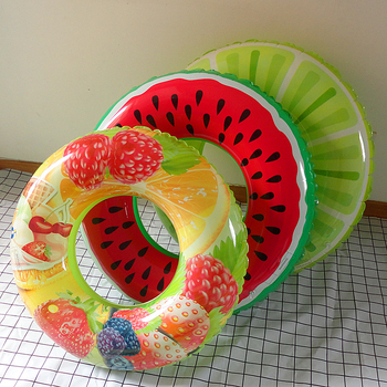 Inel de înot gonflabil pentru copii, în formă de pepene, model fructat, PVC cu un singur strat 0,18 mm