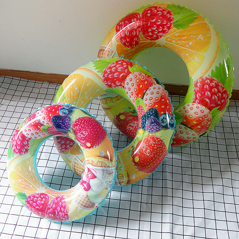 Inel de înot gonflabil pentru copii, în formă de pepene, model fructat, PVC cu un singur strat 0,18 mm