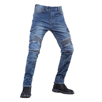 Pantaloni denim pentru motocicletă cu protecții PK-722 – evacuează umezeala, material din amestec de bumbac, uni, unisex, vară