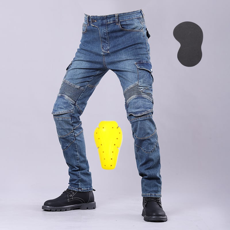 Pantaloni denim pentru motocicletă cu protecții PK-722 – evacuează umezeala, material din amestec de bumbac, uni, unisex, vară