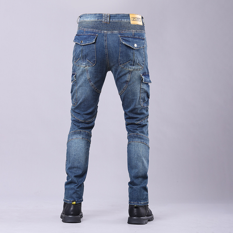 Pantaloni denim pentru motocicletă cu protecții PK-722 – evacuează umezeala, material din amestec de bumbac, uni, unisex, vară