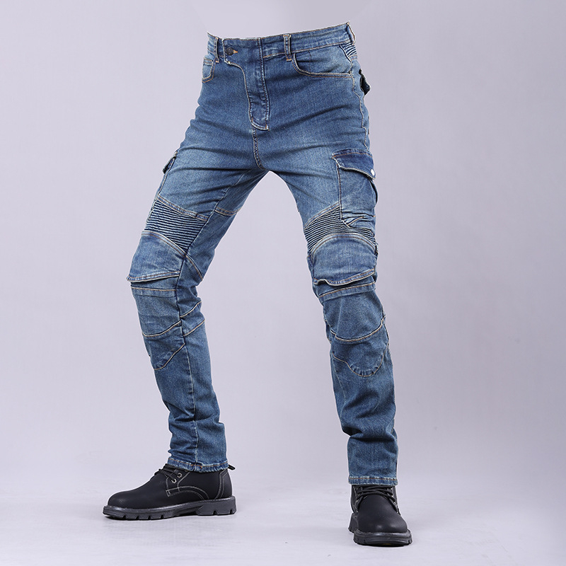 Pantaloni denim pentru motocicletă cu protecții PK-722 – evacuează umezeala, material din amestec de bumbac, uni, unisex, vară