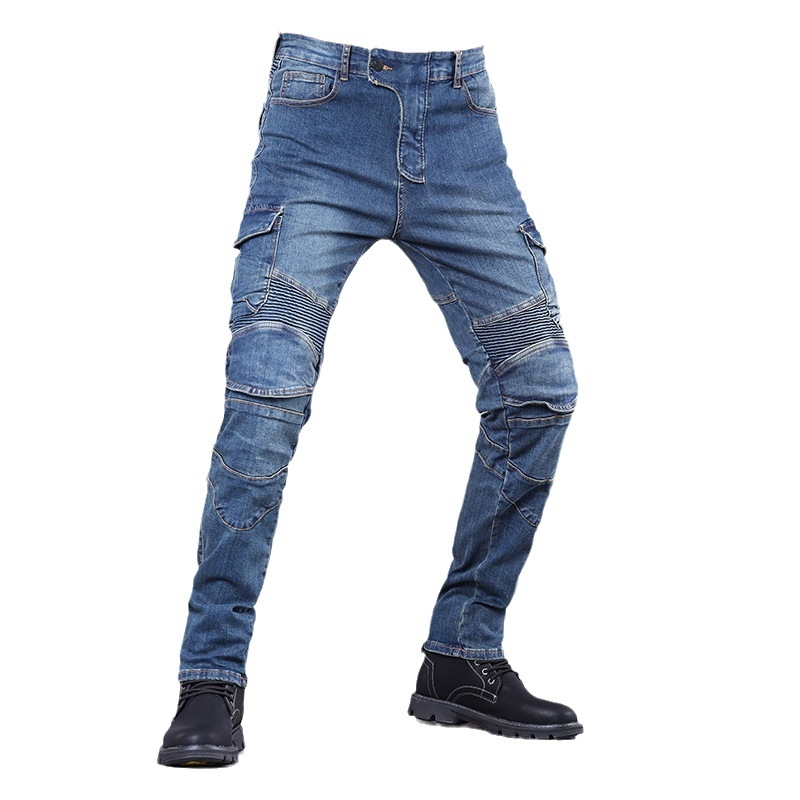 Pantaloni denim pentru motocicletă cu protecții PK-722 – evacuează umezeala, material din amestec de bumbac, uni, unisex, vară