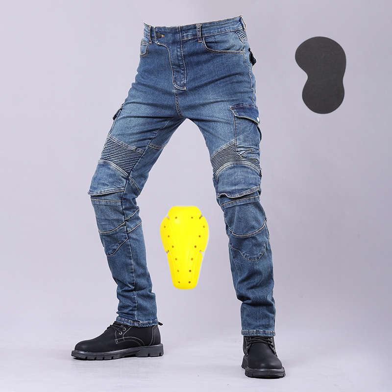 Pantaloni denim pentru motocicletă cu protecții PK-722 – evacuează umezeala, material din amestec de bumbac, uni, unisex, vară