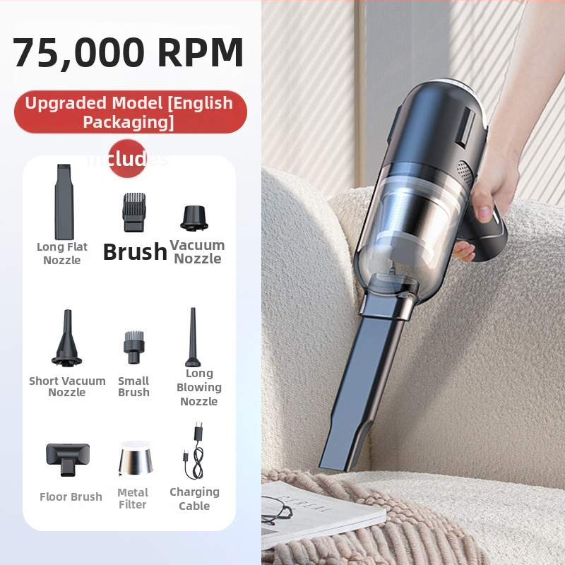Käsihoiduline autosõiduki tolmuimeja, juhtmeta, harjadeta, võimas, kahe kiirusega imemine ja puhumine, kaasaskantav mini (7.4V, 80W, 16000Pa, 25 min, 78 dB)