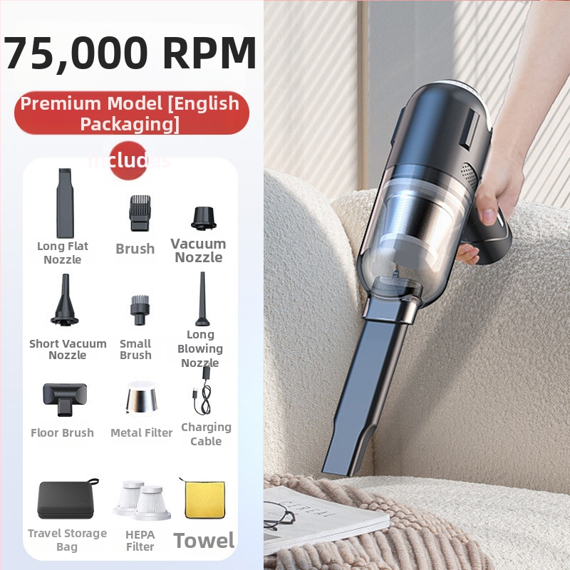 Käsihoiduline autosõiduki tolmuimeja, juhtmeta, harjadeta, võimas, kahe kiirusega imemine ja puhumine, kaasaskantav mini (7.4V, 80W, 16000Pa, 25 min, 78 dB)
