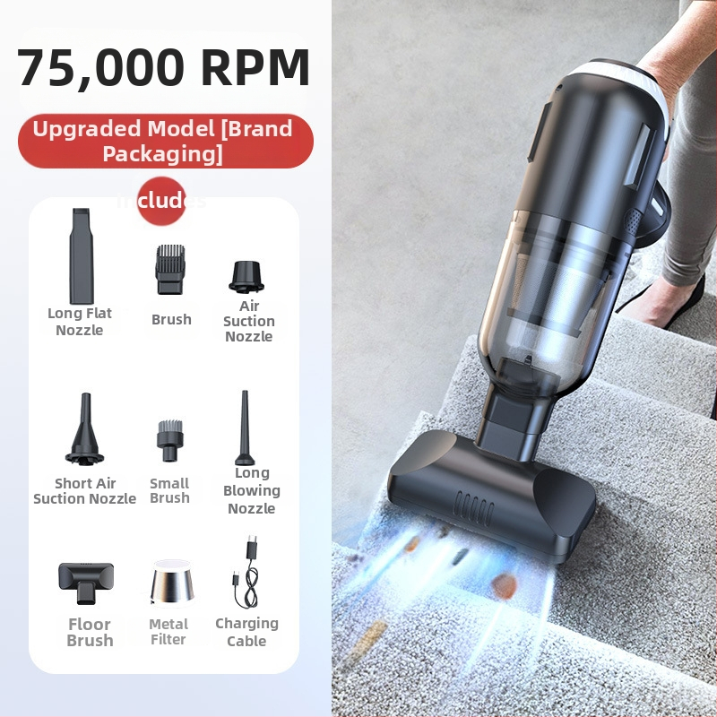 Käsihoiduline autosõiduki tolmuimeja, juhtmeta, harjadeta, võimas, kahe kiirusega imemine ja puhumine, kaasaskantav mini (7.4V, 80W, 16000Pa, 25 min, 78 dB)