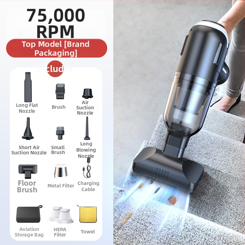 Käsihoiduline autosõiduki tolmuimeja, juhtmeta, harjadeta, võimas, kahe kiirusega imemine ja puhumine, kaasaskantav mini (7.4V, 80W, 16000Pa, 25 min, 78 dB)