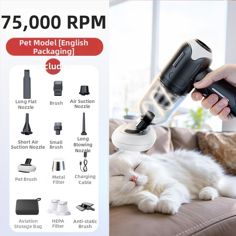 Käsihoiduline autosõiduki tolmuimeja, juhtmeta, harjadeta, võimas, kahe kiirusega imemine ja puhumine, kaasaskantav mini (7.4V, 80W, 16000Pa, 25 min, 78 dB)