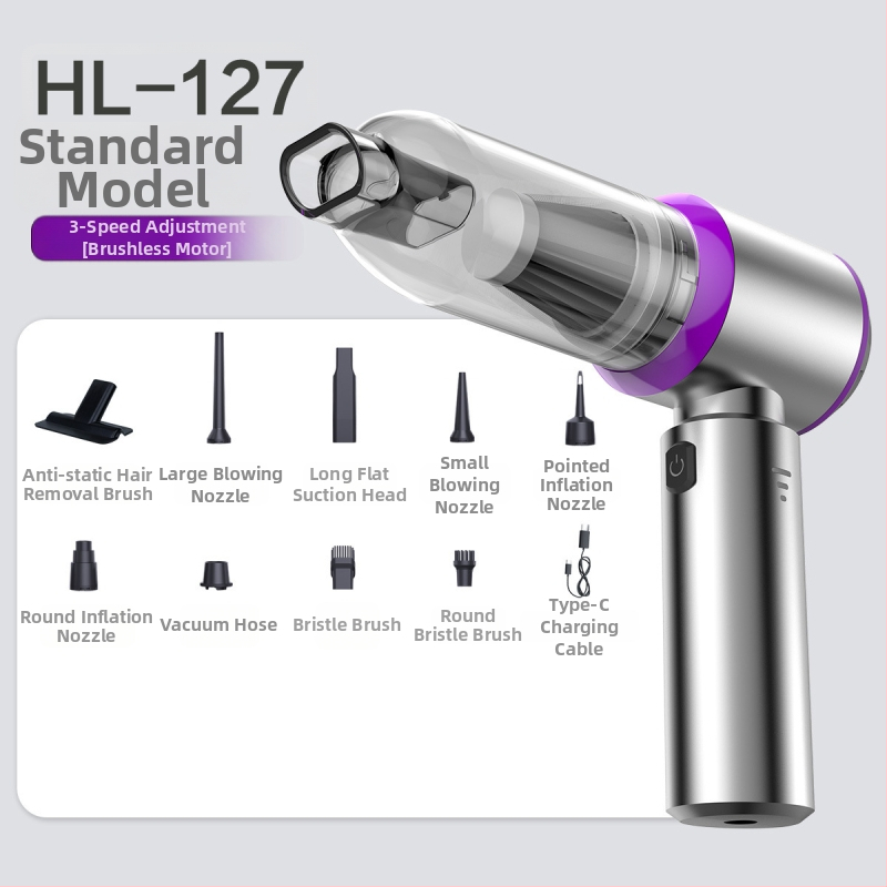 Käsihoiduline autosõiduki tolmuimeja, juhtmeta, harjadeta, võimas, kahe kiirusega imemine ja puhumine, kaasaskantav mini (7.4V, 80W, 16000Pa, 25 min, 78 dB)