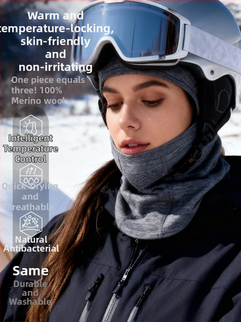 Gray Shell Merino vlna cyklistická maska, unisex — zimná ochrana tváre, vetruodolná, vnútorná výstelka prilby
