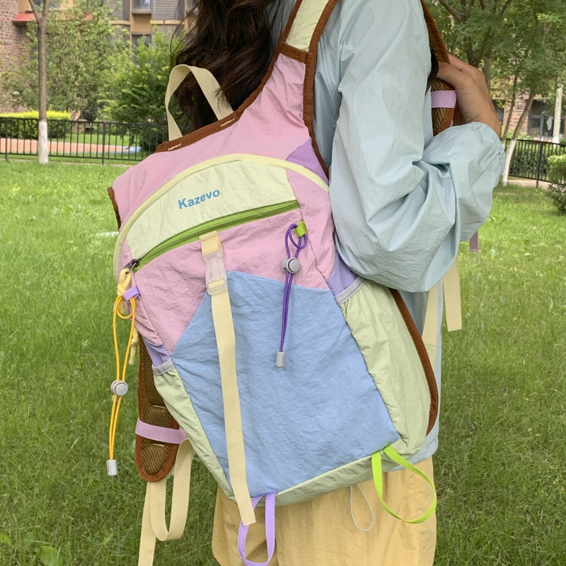 Раница PU лека за пътуване с извити презрамки, подплата от полиестер, модел с букви