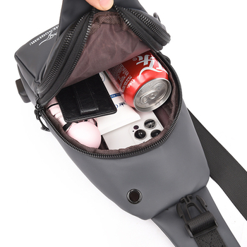 Vīriešu krūšu soma – korejiešu stilā crossbody, PU āda, ūdensnecaurlaidīga, der 8 collu klēpjdatoram, USB ports