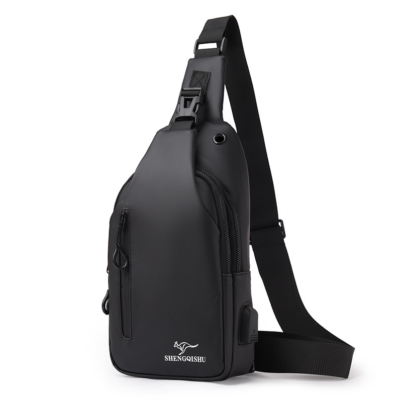 Vīriešu krūšu soma – korejiešu stilā crossbody, PU āda, ūdensnecaurlaidīga, der 8 collu klēpjdatoram, USB ports