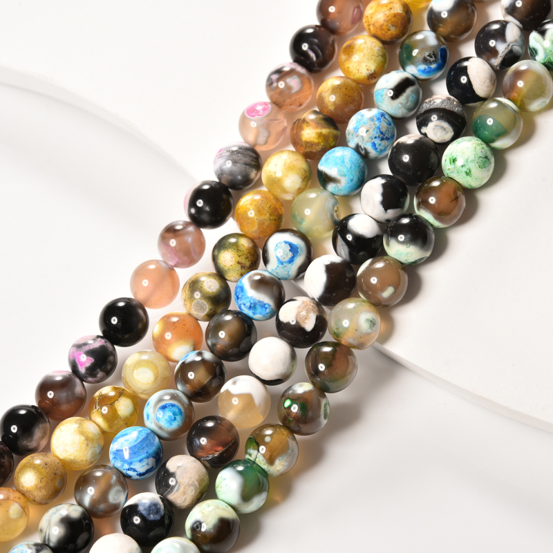 Fire Agate – prirodni kamen, ručno izrađene perle za nakit, poluproizvodi za narukvice, okrugle perle promjera 8 mm, šifra B-234