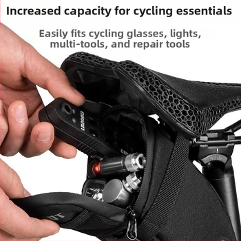 Kerékpár nyeregtáska, nagy kapacitású, EVA+PUB szénszálas anyag, 1,9 L, modell ASSSD5542, béléssel