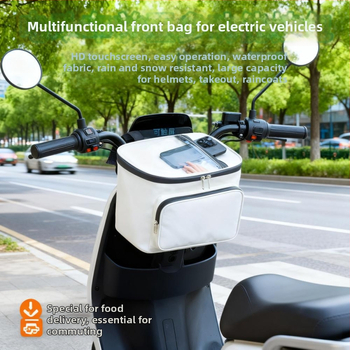 Esőálló elülső rögzítésű táska elektromos biciklik és robogók számára – esőruha tároló rekesz