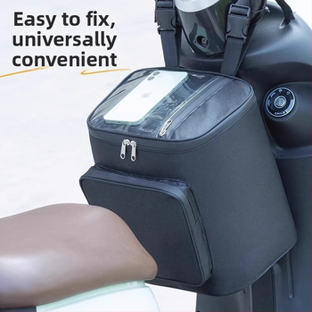 Esőálló elülső rögzítésű táska elektromos biciklik és robogók számára – esőruha tároló rekesz