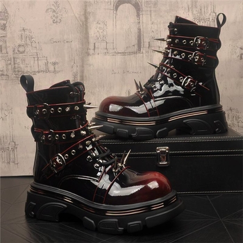 Meeste moekad saapad, punk-stiili Martin saapad paksu tallaga ja pikkade nitsedega, pealiskate ehtsast nahast, kummist tald, võrkvooder, vintage mootorratta stiil