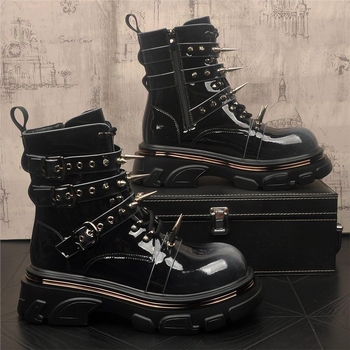 Meeste moekad saapad, punk-stiili Martin saapad paksu tallaga ja pikkade nitsedega, pealiskate ehtsast nahast, kummist tald, võrkvooder, vintage mootorratta stiil