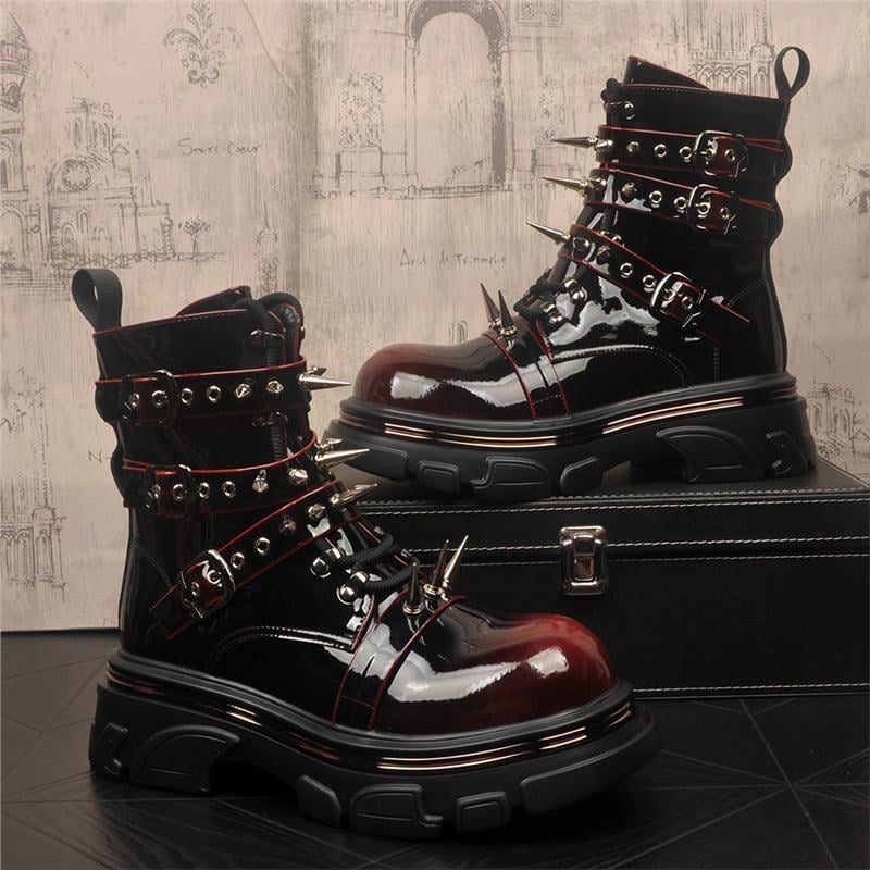 Meeste moekad saapad, punk-stiili Martin saapad paksu tallaga ja pikkade nitsedega, pealiskate ehtsast nahast, kummist tald, võrkvooder, vintage mootorratta stiil