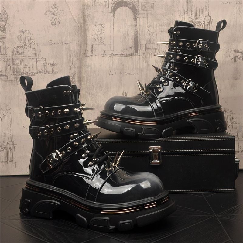 Meeste moekad saapad, punk-stiili Martin saapad paksu tallaga ja pikkade nitsedega, pealiskate ehtsast nahast, kummist tald, võrkvooder, vintage mootorratta stiil