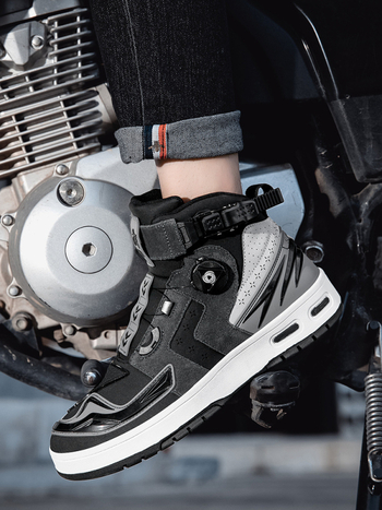 Мотоциклетни обувки за каране, кожени, универсални за всички сезони, с обвивка на глезена