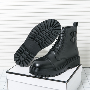 Meeste Martinid, hingav PU naha ülemine, külgzip, kõrge varbaosa, kummist talla kiil-kontsel